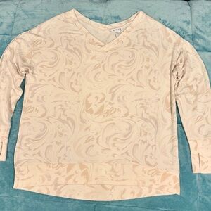 Athleta Coaster Luxe V-Neck Sweatshirt Agate Paisley Cream Stretch Oversized L